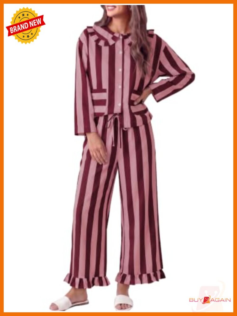 Women's Pajama Set Long Sleeve Button Up Lounge Set Striped Cozy Loungewear